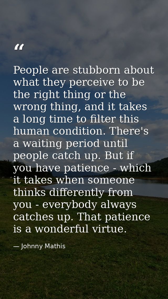 People are stubborn about what they perceive to be the right thing or the wrong thing, and it takes a long time to filte — Johnny Mathis
