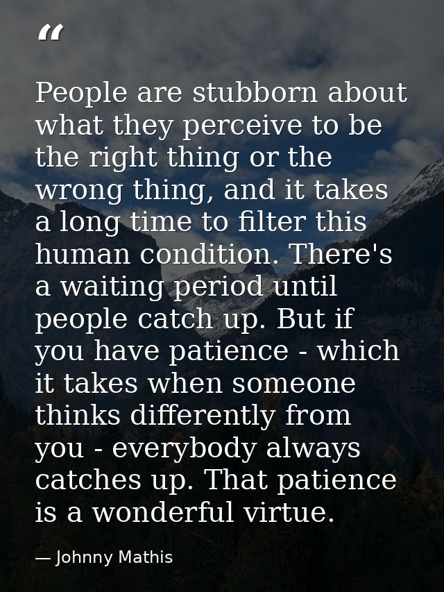 People are stubborn about what they perceive to be the right thing or the wrong thing, and it takes a long time to filte — Johnny Mathis