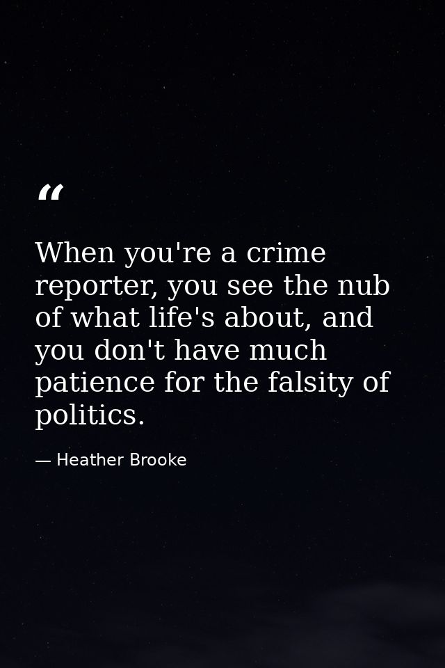 When you're a crime reporter, you see the nub of what life's about, and you don't have much patience for the falsity of  — Heather Brooke