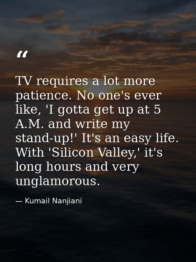 TV requires a lot more patience. No one's ever like, 'I gotta get up at 5 A.M. and write my stand-up!' It's an easy life — Kumail Nanjiani
