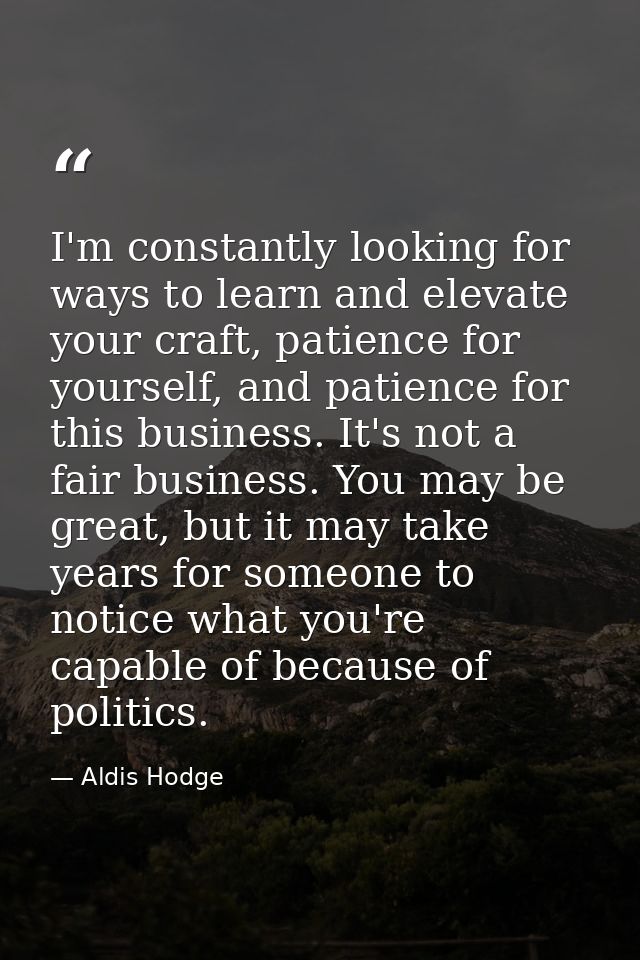 I'm constantly looking for ways to learn and elevate your craft, patience for yourself, and patience for this business.  — Aldis Hodge