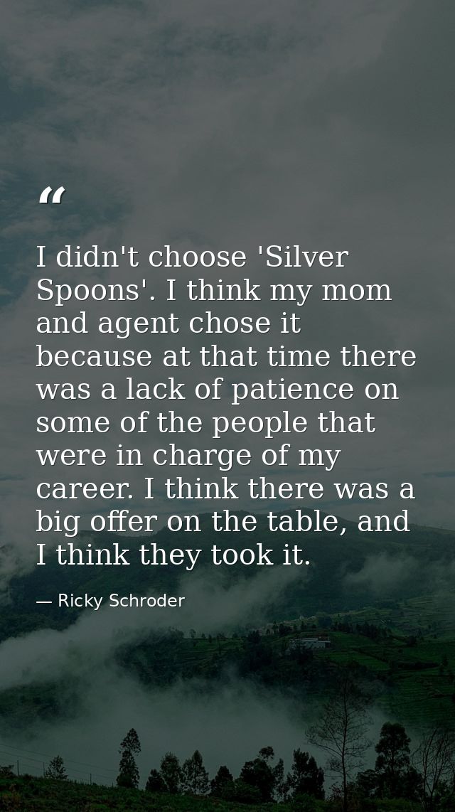 I didn't choose 'Silver Spoons'. I think my mom and agent chose it because at that time there was a lack of patience on  — Ricky Schroder