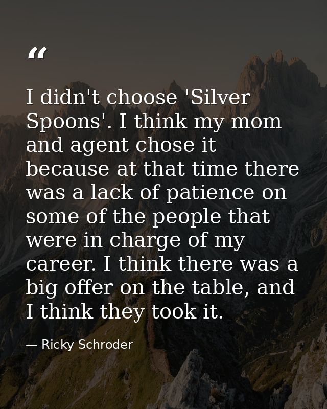 I didn't choose 'Silver Spoons'. I think my mom and agent chose it because at that time there was a lack of patience on  — Ricky Schroder