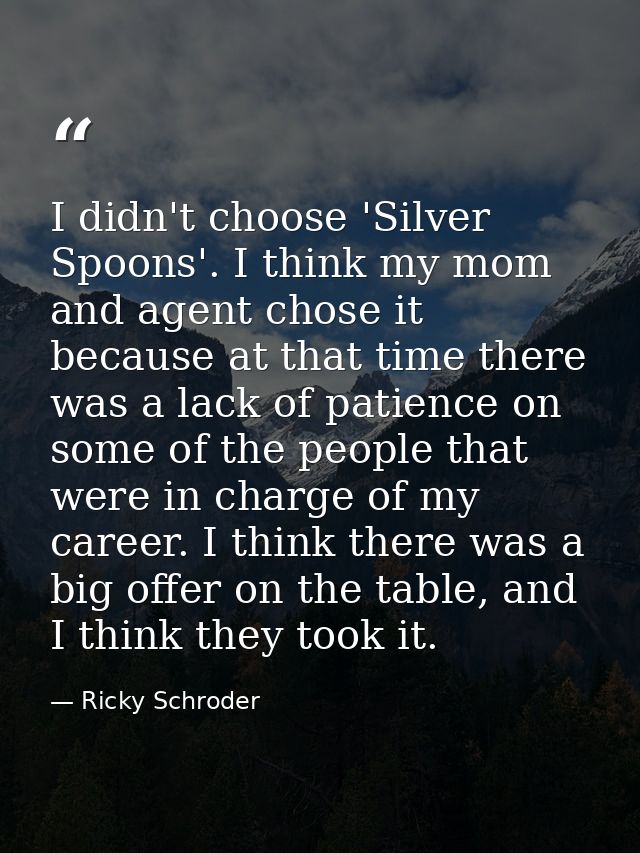 I didn't choose 'Silver Spoons'. I think my mom and agent chose it because at that time there was a lack of patience on  — Ricky Schroder