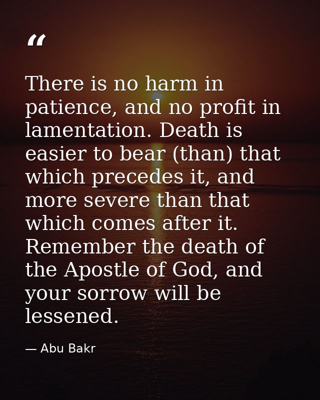 There is no harm in patience, and no profit in lamentation. Death is easier to bear (than) that which precedes it, and m — Abu Bakr