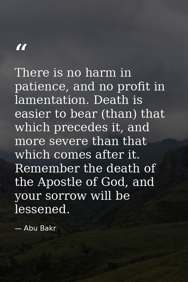 There is no harm in patience, and no profit in lamentation. Death is easier to bear (than) that which precedes it, and m — Abu Bakr