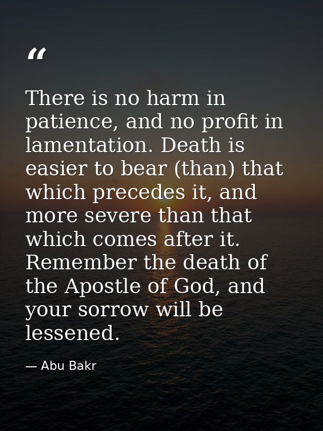 There is no harm in patience, and no profit in lamentation. Death is easier to bear (than) that which precedes it, and m — Abu Bakr