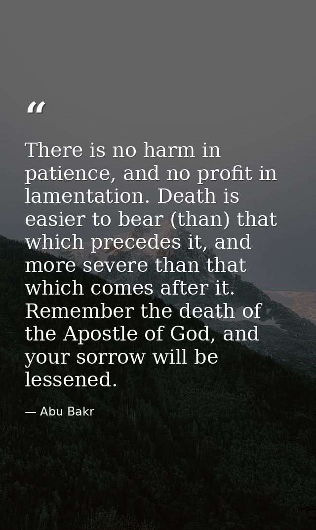 There is no harm in patience, and no profit in lamentation. Death is easier to bear (than) that which precedes it, and m — Abu Bakr