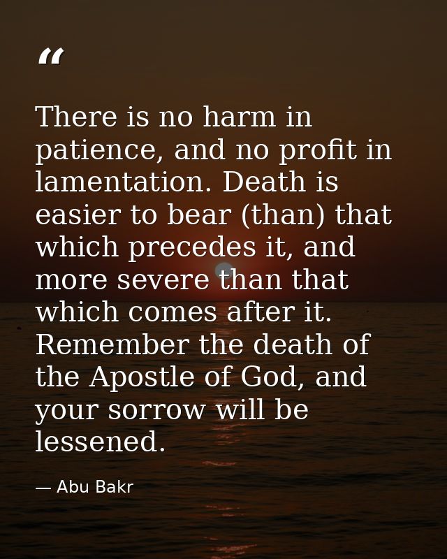 There is no harm in patience, and no profit in lamentation. Death is easier to bear (than) that which precedes it, and m — Abu Bakr