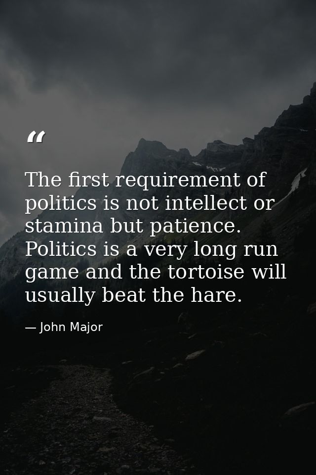 The first requirement of politics is not intellect or stamina but patience. Politics is a very long run game and the tor — John Major