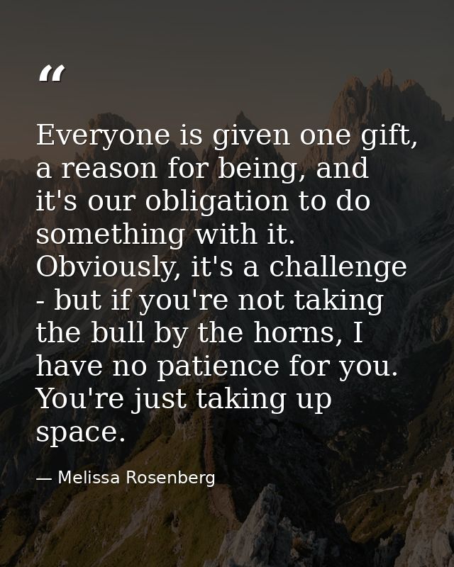 Everyone is given one gift, a reason for being, and it's our obligation to do something with it. Obviously, it's a chall — Melissa Rosenberg