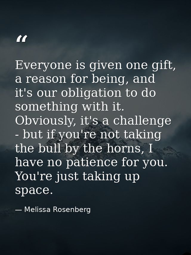 Everyone is given one gift, a reason for being, and it's our obligation to do something with it. Obviously, it's a chall — Melissa Rosenberg