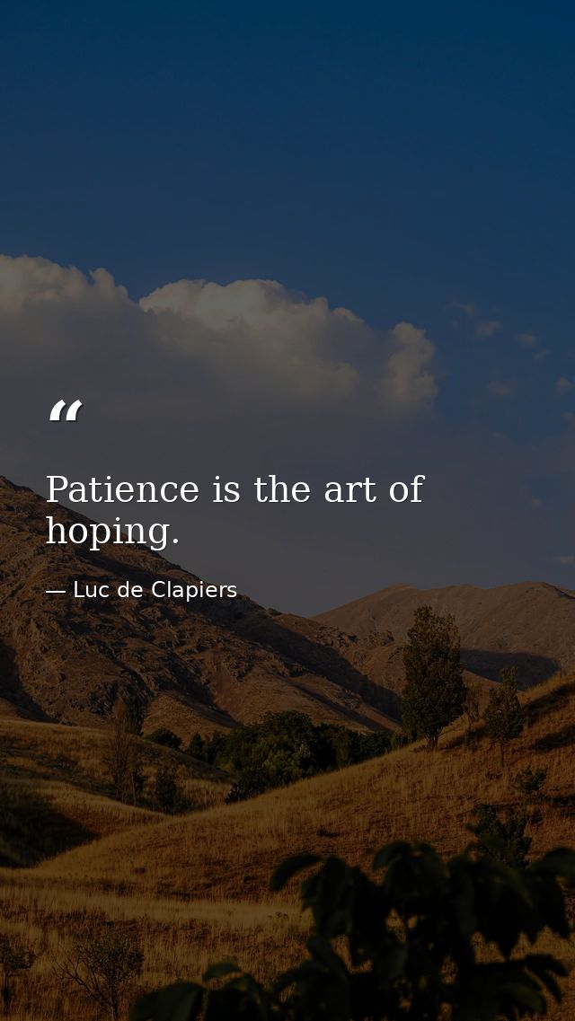 Patience is the art of hoping. — Luc de Clapiers