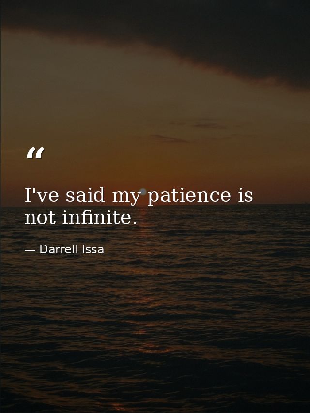 I've said my patience is not infinite. — Darrell Issa