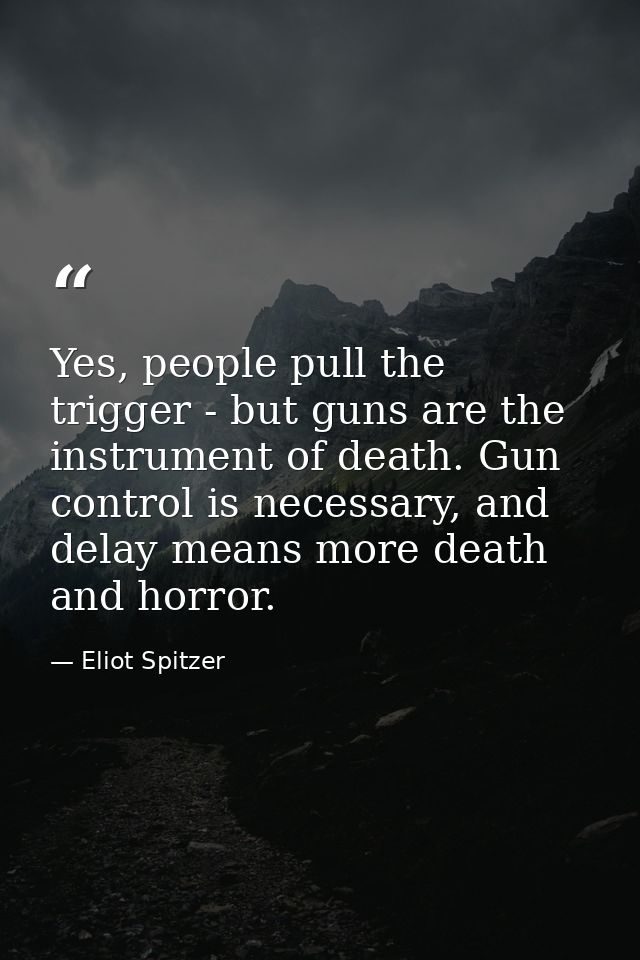 Yes, people pull the trigger - but guns are the instrument of death. Gun control is necessary, and delay means more deat — Eliot Spitzer