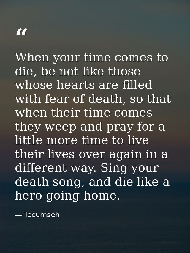 When your time comes to die, be not like those whose hearts are filled with fear of death, so that when their time comes — Tecumseh