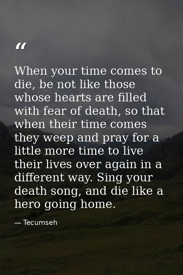 When your time comes to die, be not like those whose hearts are filled with fear of death, so that when their time comes — Tecumseh