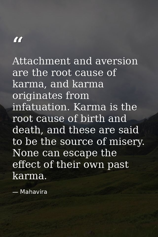Attachment and aversion are the root cause of karma, and karma originates from infatuation. Karma is the root cause of b — Mahavira