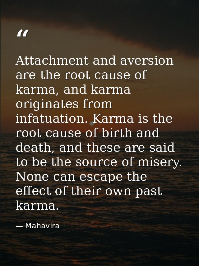Attachment and aversion are the root cause of karma, and karma originates from infatuation. Karma is the root cause of b — Mahavira