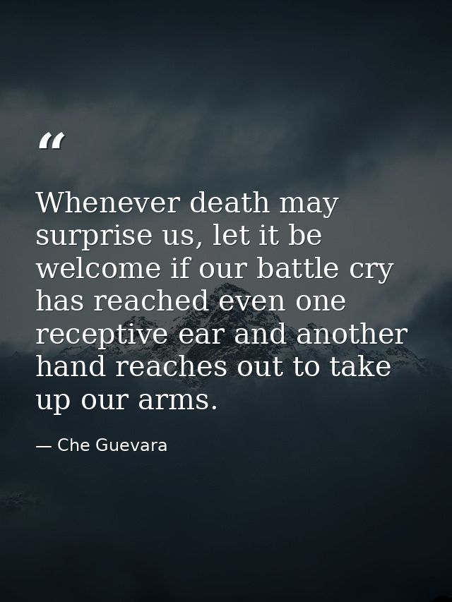 Whenever death may surprise us, let it be welcome if our battle cry has reached even one receptive ear and another hand  — Che Guevara