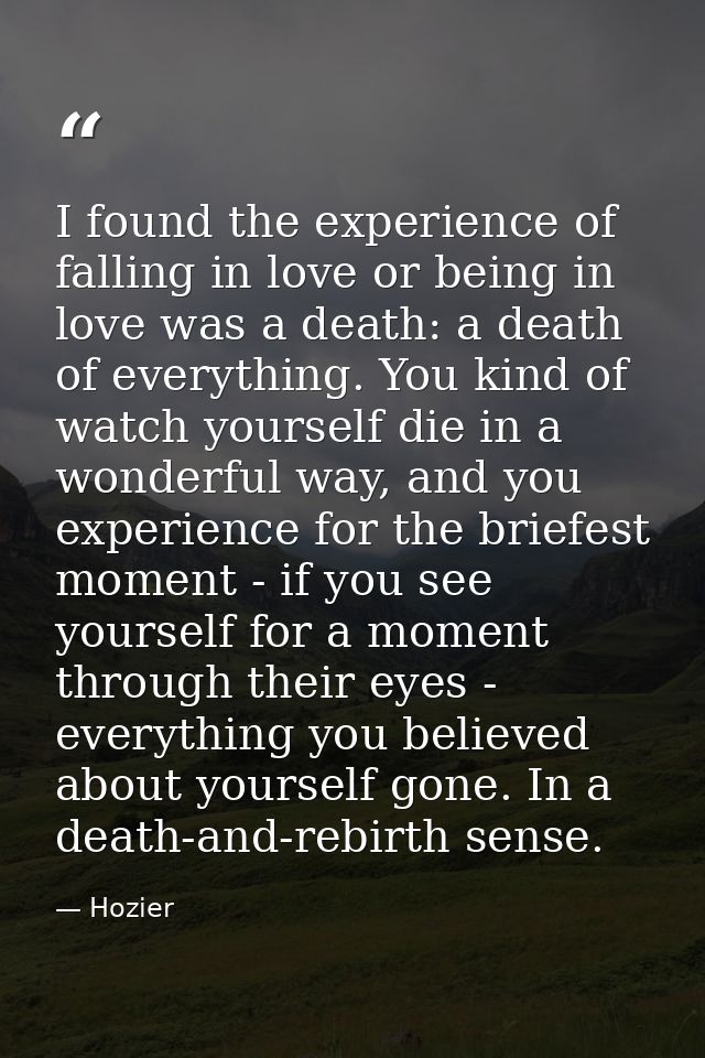 I found the experience of falling in love or being in love was a death: a death of everything. You kind of watch yoursel — Hozier