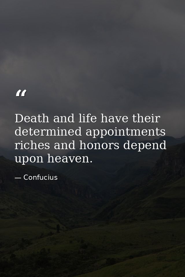 Death and life have their determined appointments riches and honors depend upon heaven. — Confucius