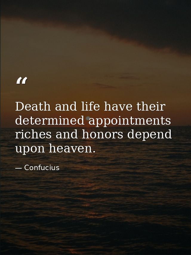 Death and life have their determined appointments riches and honors depend upon heaven. — Confucius