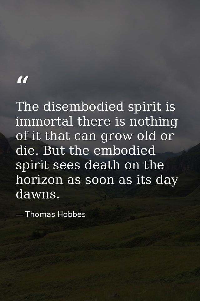 The disembodied spirit is immortal there is nothing of it that can grow old or die. But the embodied spirit sees death o — Thomas Hobbes