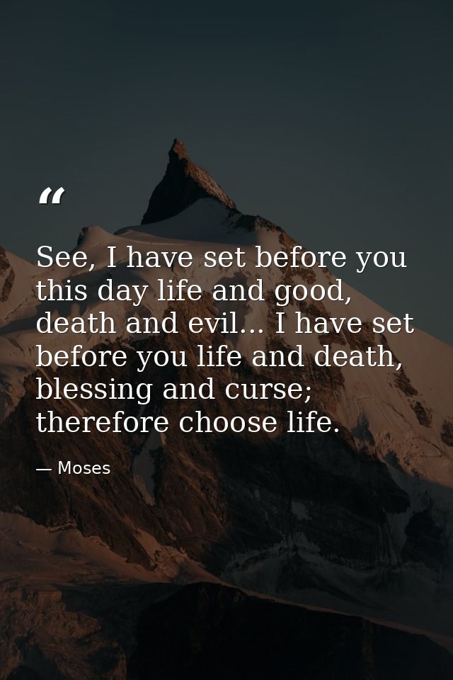 See, I have set before you this day life and good, death and evil... I have set before you life and death, blessing and  — Moses