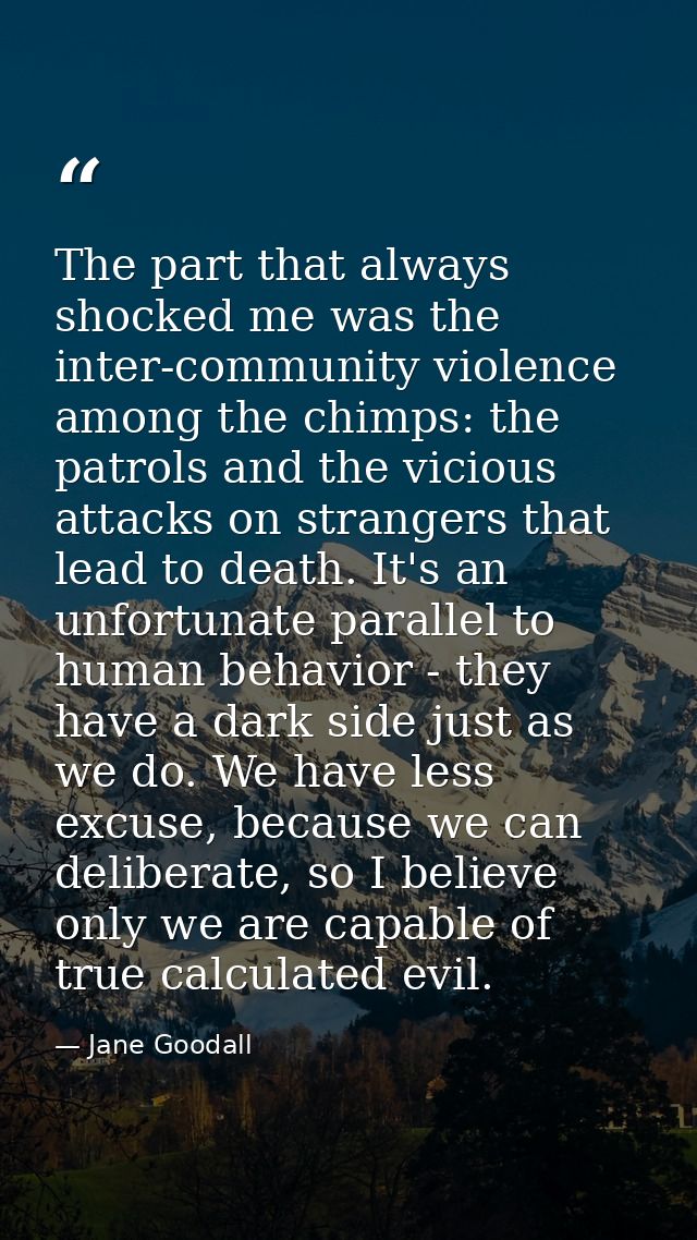 The part that always shocked me was the inter-community violence among the chimps: the patrols and the vicious attacks o — Jane Goodall