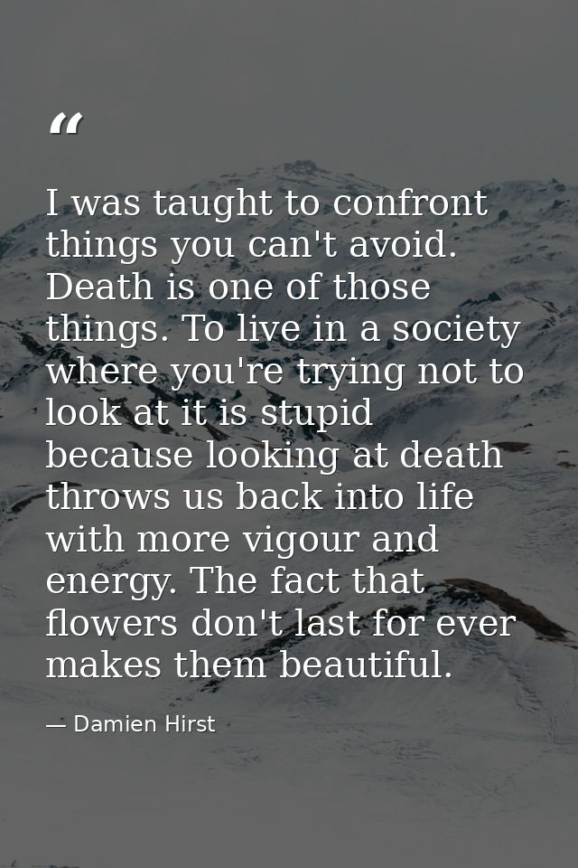 I was taught to confront things you can't avoid. Death is one of those things. To live in a society where you're trying  — Damien Hirst