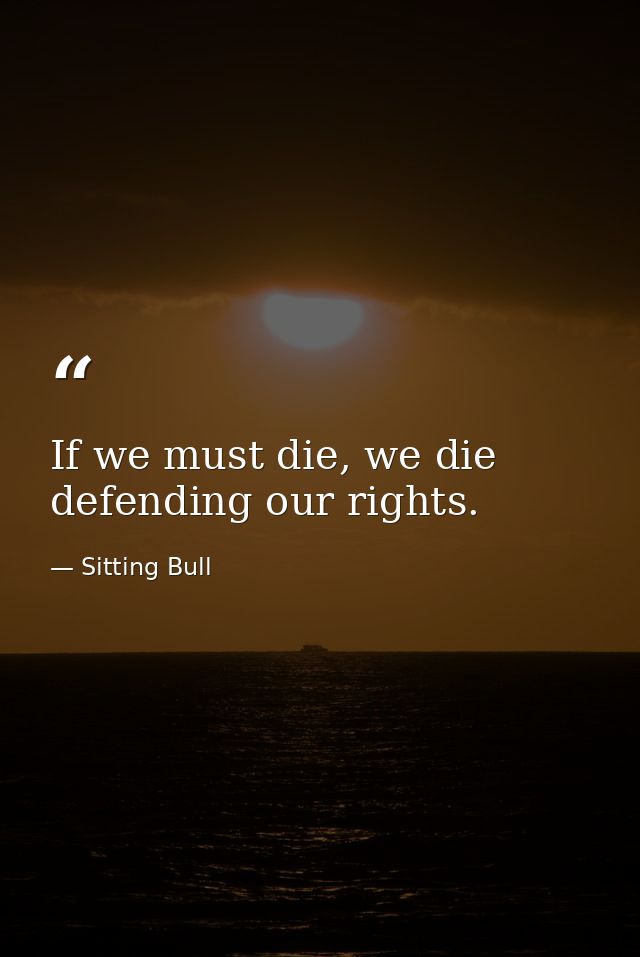 If we must die, we die defending our rights. — Sitting Bull