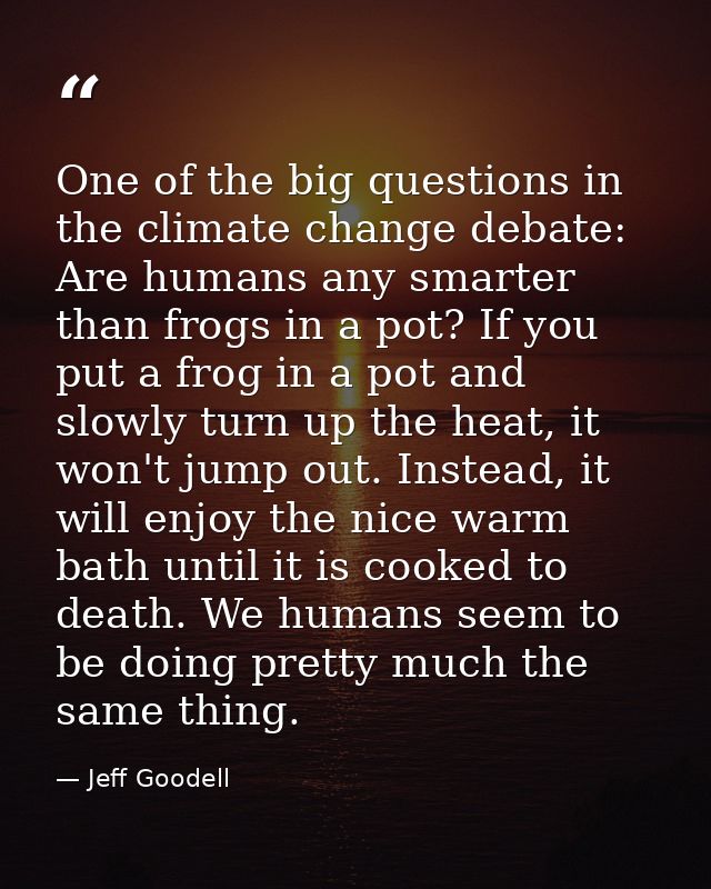 One of the big questions in the climate change debate: Are humans any smarter than frogs in a pot? If you put a frog in  — Jeff Goodell