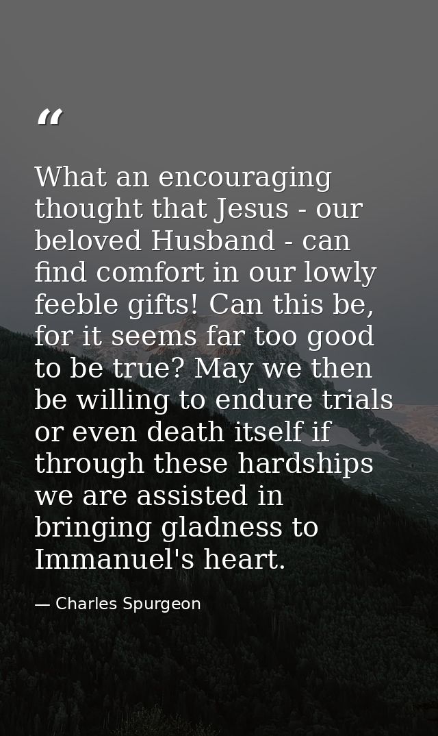 What an encouraging thought that Jesus - our beloved Husband - can find comfort in our lowly feeble gifts! Can this be,  — Charles Spurgeon