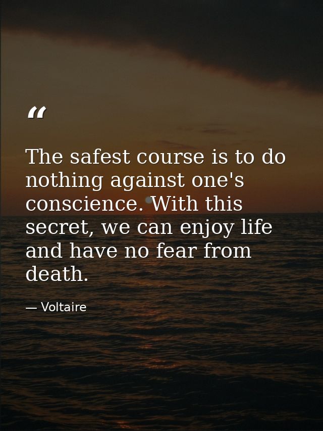 The safest course is to do nothing against one's conscience. With this secret, we can enjoy life and have no fear from d — Voltaire