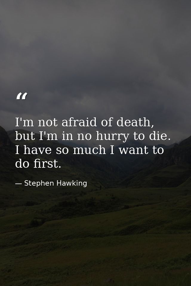 I'm not afraid of death, but I'm in no hurry to die. I have so much I want to do first. — Stephen Hawking