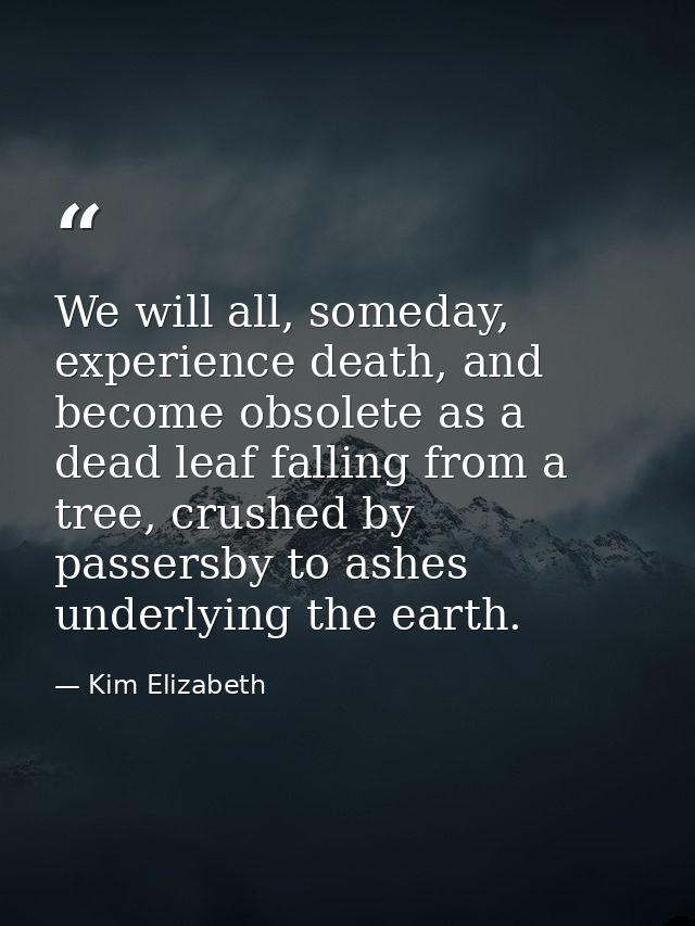 We will all, someday, experience death, and become obsolete as a dead leaf falling from a tree, crushed by passersby to  — Kim Elizabeth