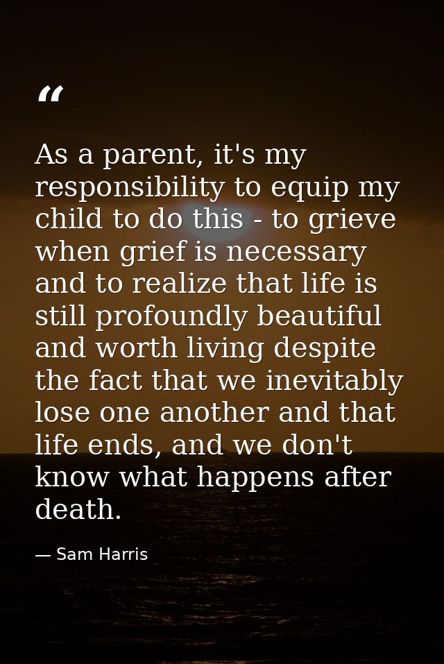 As a parent, it's my responsibility to equip my child to do this - to grieve when grief is necessary and to realize that — Sam Harris