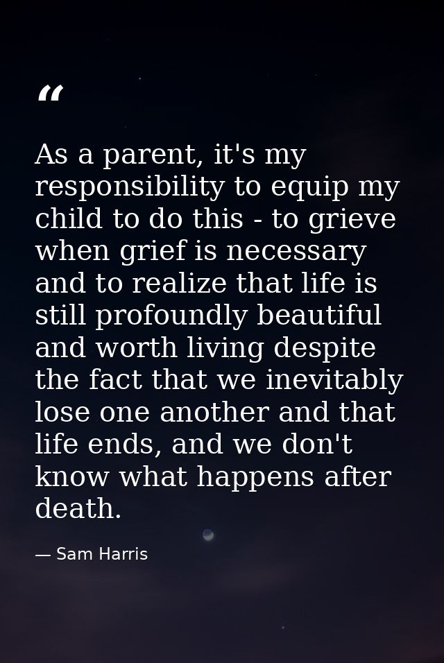 As a parent, it's my responsibility to equip my child to do this - to grieve when grief is necessary and to realize that — Sam Harris