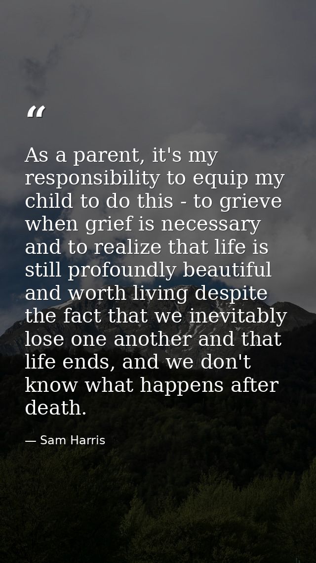 As a parent, it's my responsibility to equip my child to do this - to grieve when grief is necessary and to realize that — Sam Harris
