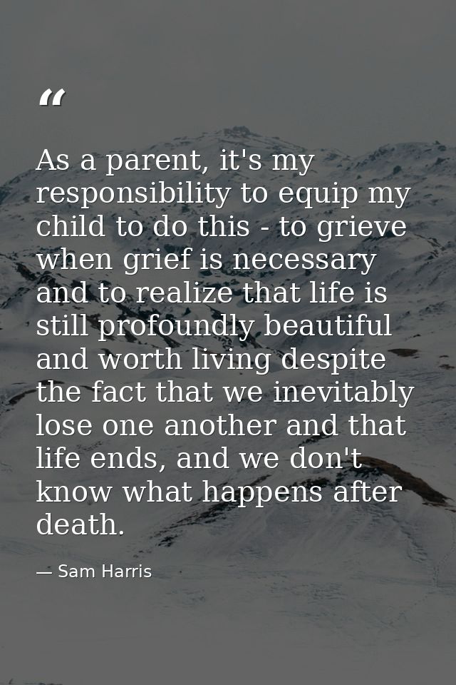 As a parent, it's my responsibility to equip my child to do this - to grieve when grief is necessary and to realize that — Sam Harris