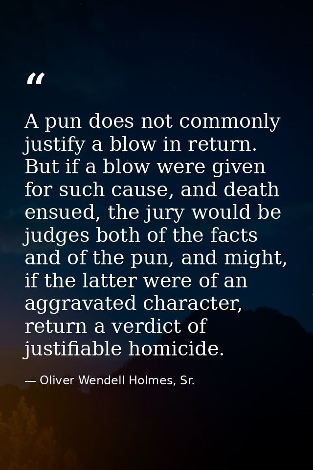 A pun does not commonly justify a blow in return. But if a blow were given for such cause, and death ensued, the jury wo — Oliver Wendell Holmes, Sr.