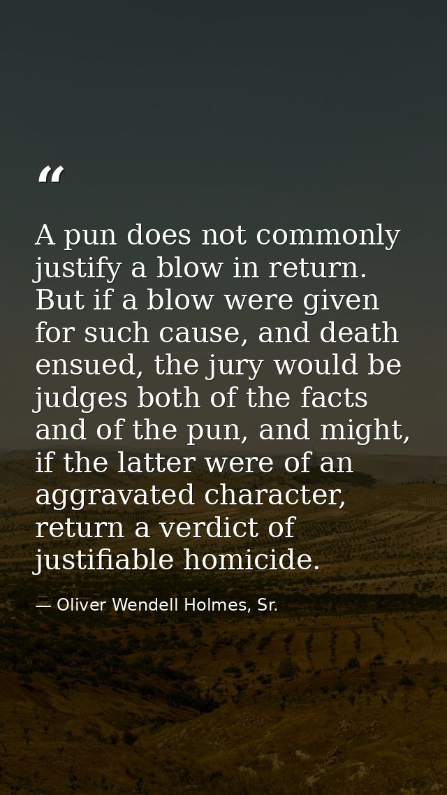 A pun does not commonly justify a blow in return. But if a blow were given for such cause, and death ensued, the jury wo — Oliver Wendell Holmes, Sr.