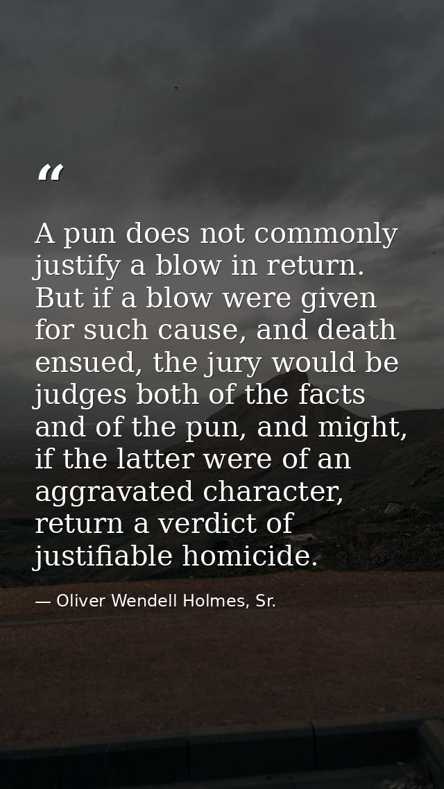 A pun does not commonly justify a blow in return. But if a blow were given for such cause, and death ensued, the jury wo — Oliver Wendell Holmes, Sr.