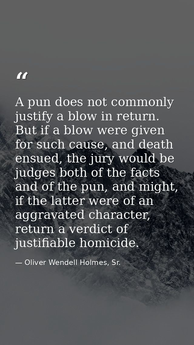 A pun does not commonly justify a blow in return. But if a blow were given for such cause, and death ensued, the jury wo — Oliver Wendell Holmes, Sr.