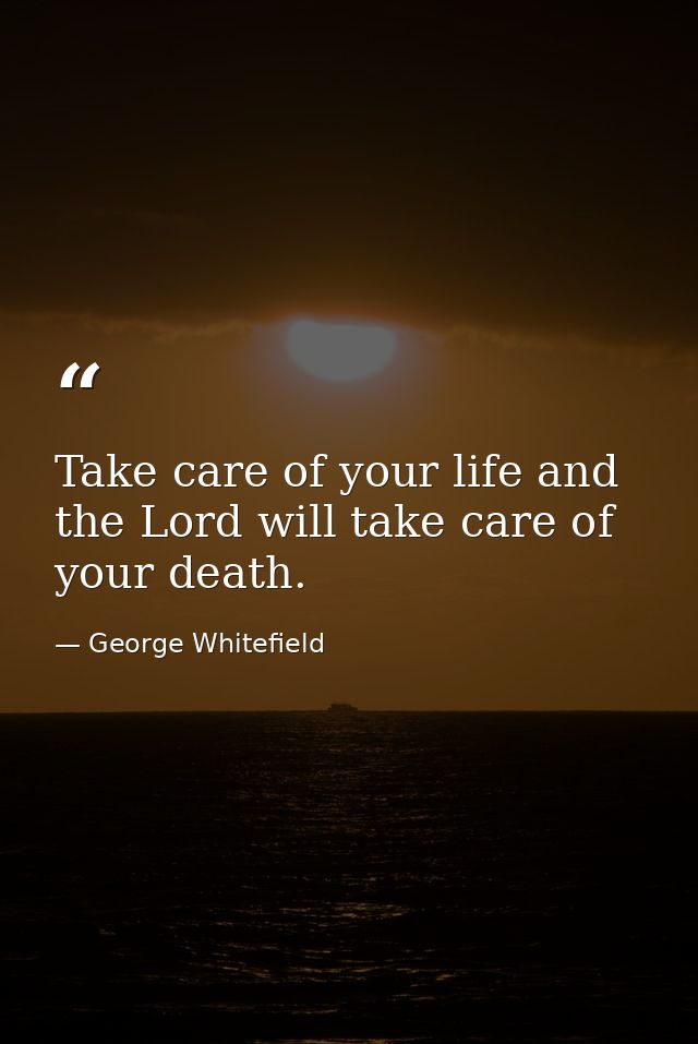 Take care of your life and the Lord will take care of your death. — George Whitefield