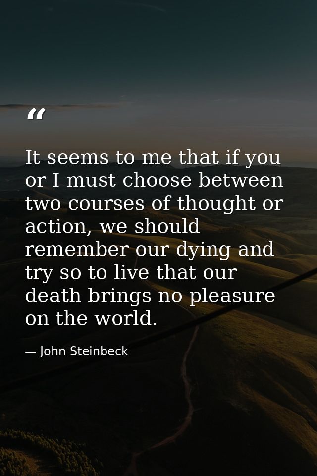 It seems to me that if you or I must choose between two courses of thought or action, we should remember our dying and t — John Steinbeck
