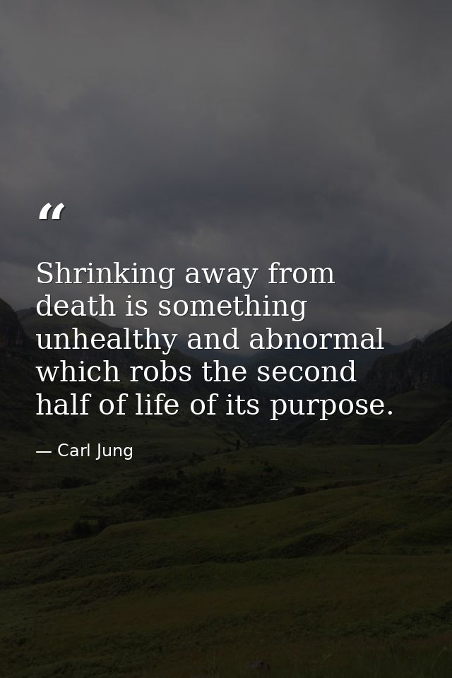 Shrinking away from death is something unhealthy and abnormal which robs the second half of life of its purpose. — Carl Jung