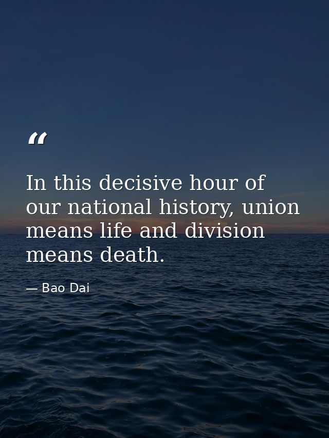 In this decisive hour of our national history, union means life and division means death. — Bao Dai