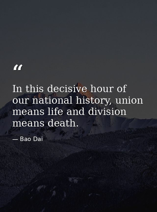 In this decisive hour of our national history, union means life and division means death. — Bao Dai